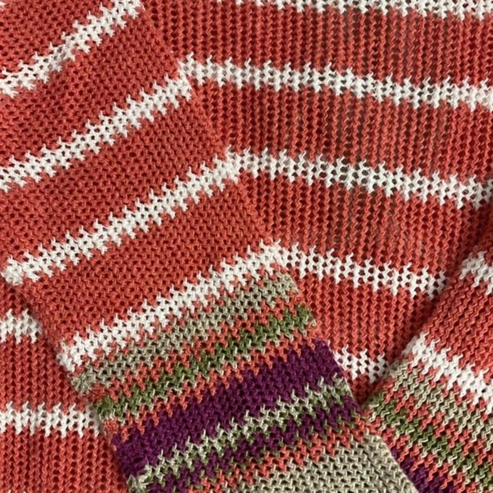 Tommy Bahama‎ Knit Sweater Women Large Orange Striped Tie Neck 3/4 Sleeve